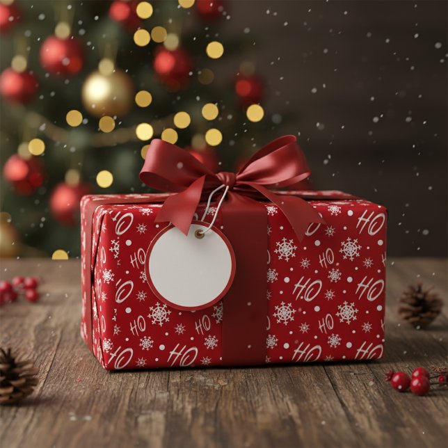 Rot und weiß Ho Ho Ho und Schneeflocken Muster Geschenkpapier (Von Creator hochgeladen)
