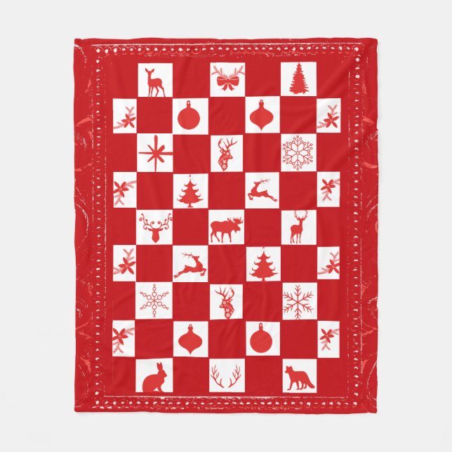 Rot und Weiß Holz Fleece Blanket (Vorderseite)