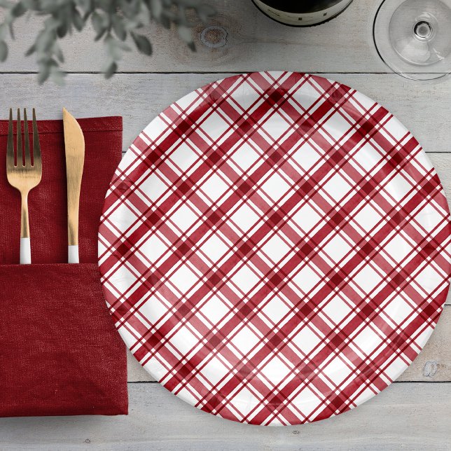 Rot und Weiß Kariert Pappteller (Red and White Plaid Paper Plates
)