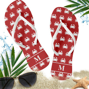 Rot und Weiß Krebsmuster Nautische personalisieren Flip Flops