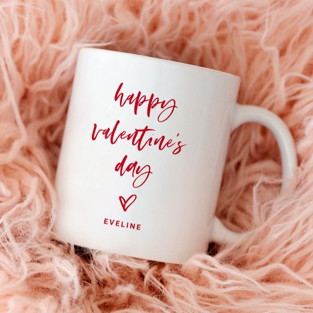 Rot und Weiß | Lässige Schrift und Herzvalentine Kaffeetasse (A simple and stylish Valentine's Day mug)