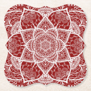 Rot und Weiß Mandala - Loergann - Himbeere Untersetzer