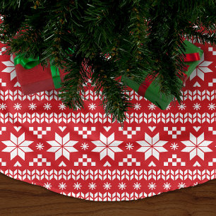 Rot und Weiß Messe Isle Pattern Polyester Weihnachtsbaumdecke