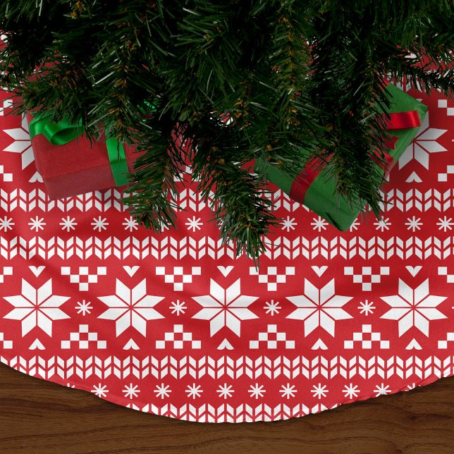 Rot und Weiß Messe Isle Pattern Polyester Weihnachtsbaumdecke (Von Creator hochgeladen)