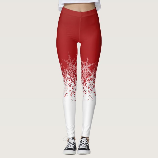 Rot und Weiß mit Schneeflocken Leggings (Vorderseite)