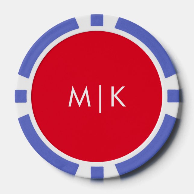 Rot und Weiß | Modernes Monogramm Pokerchips (Vorderseite)