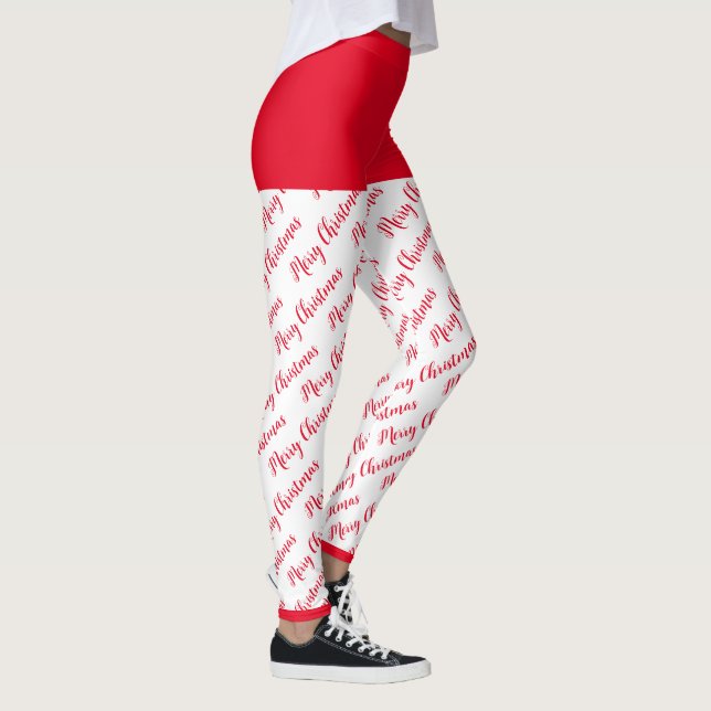 Rot und Weiß Muster Moderne frohe Weihnachten Leggings (Rechts)