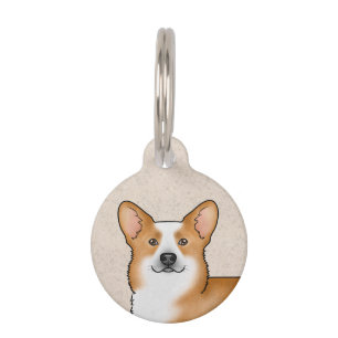 Rot und Weiß Pembroke Welsh Corgi Head Pet Art Haustiermarke
