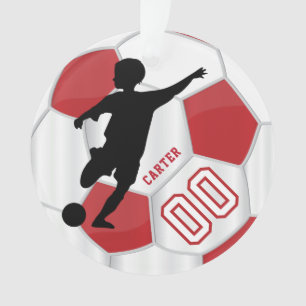 Rot und Weiß personalisieren Boy Soccer Player Ornament