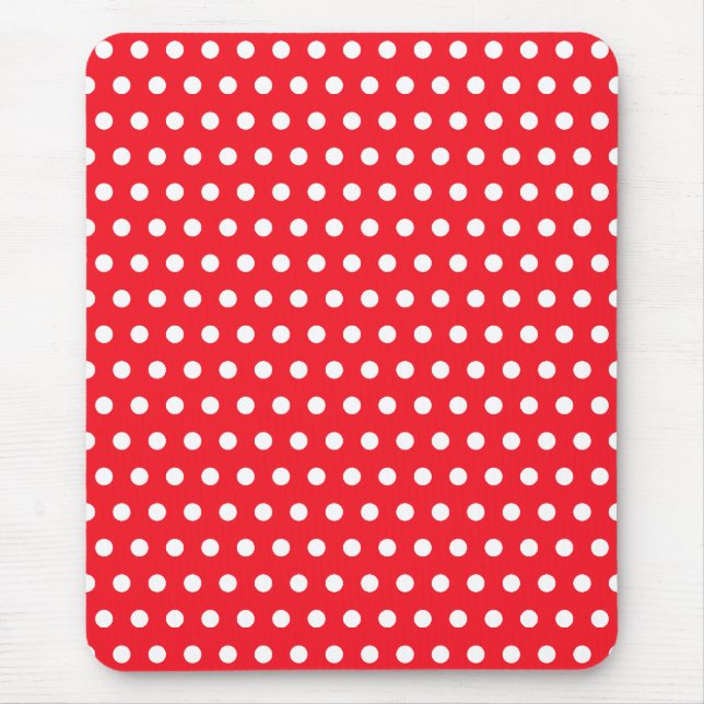 Rot und Weiß Polka Dot Muster. Spotty. Mousepad (Vorne)