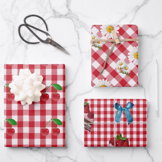 Rot und Weiß Rockabilly Gingham Gift Wrap HAMbyWG Geschenkpapier Set (Vorderseite)