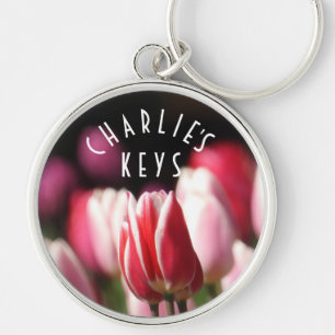 Rot und weiß, rosa Tulips *personalisieren* Schlüsselanhänger