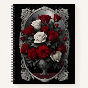 Rot und Weiß Rose Bouquet Goth Notizbuch