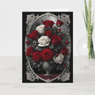 Rot und Weiß Rose Bouquet Goth Valentine Feiertagskarte