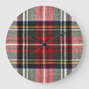 Rot und weiß Schottische Tartan kariert. Große Wanduhr
