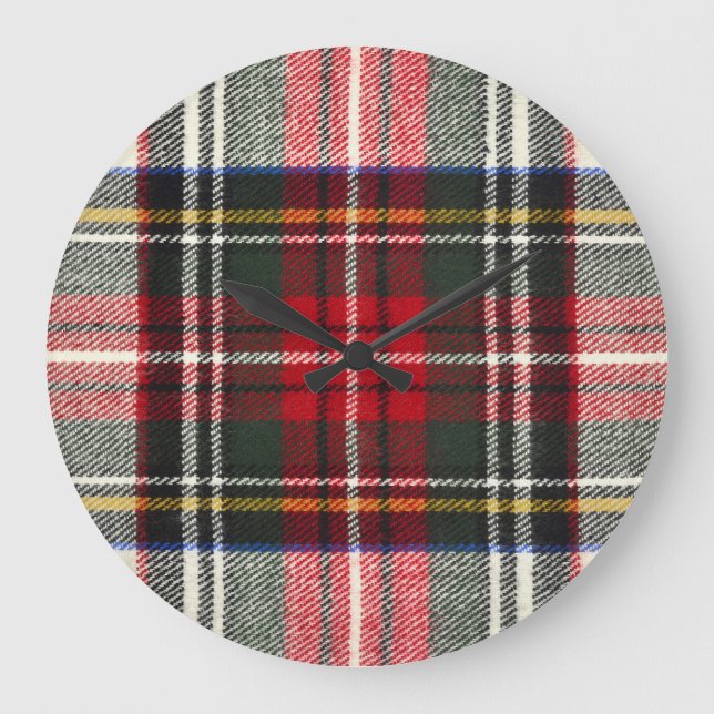 Rot und weiß Schottische Tartan kariert. Große Wanduhr (Vorderseite)