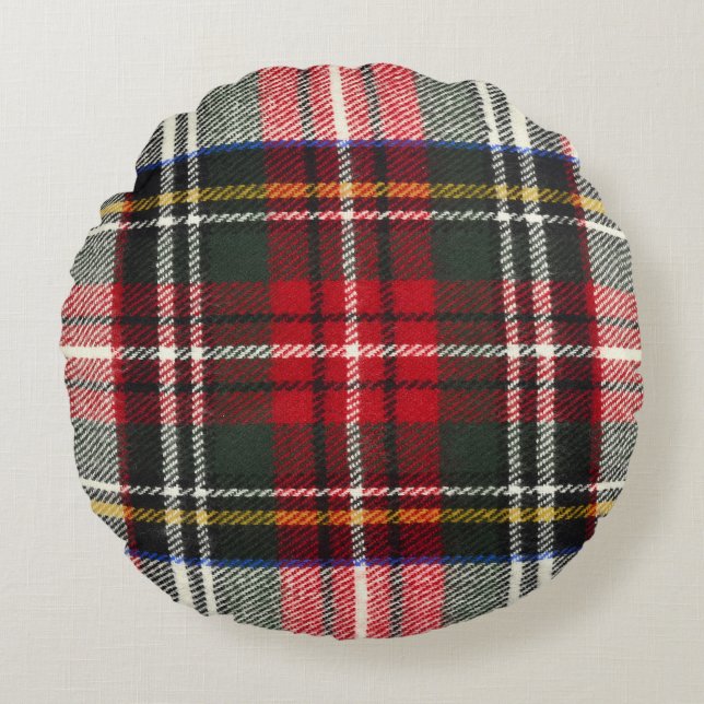 Rot und weiß Schottische Tartan kariert. Rundes Kissen (Vorderseite)