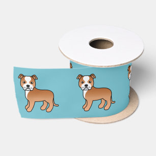 Rot und Weiß Staffordshire Bull Terrier Dog Blau Satinband