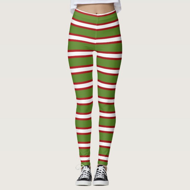 Rot und Weiß Streifen Weihnachten Leggings (Vorderseite)