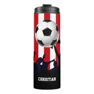 Rot und Weiß Stripes Fußballfans und Fußball Thermosbecher
