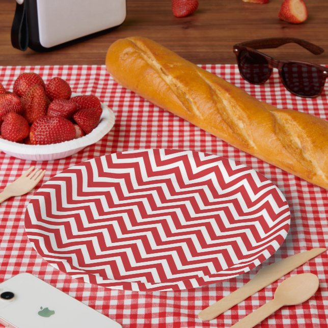 Rot und Weiß Zickzack Pappteller (Picknick)