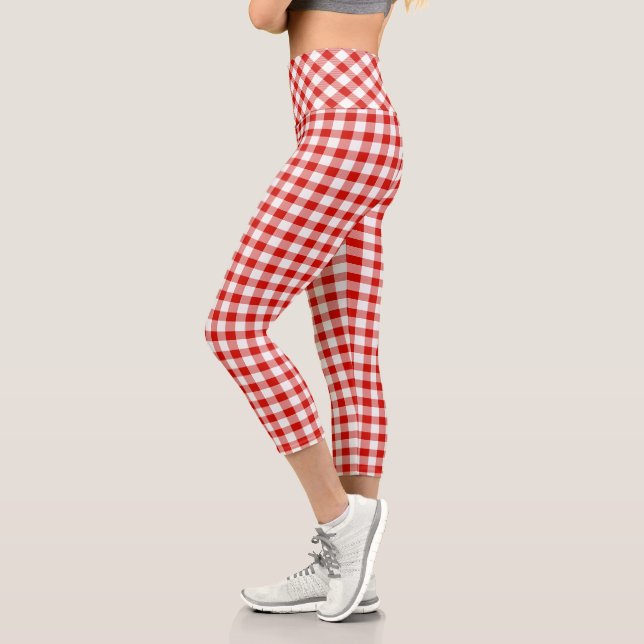 Rot und Weißbüffel Kariert Capri Leggings (Links)