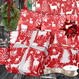 Rot- und Weißwald-Rentiere Geschenkpapier