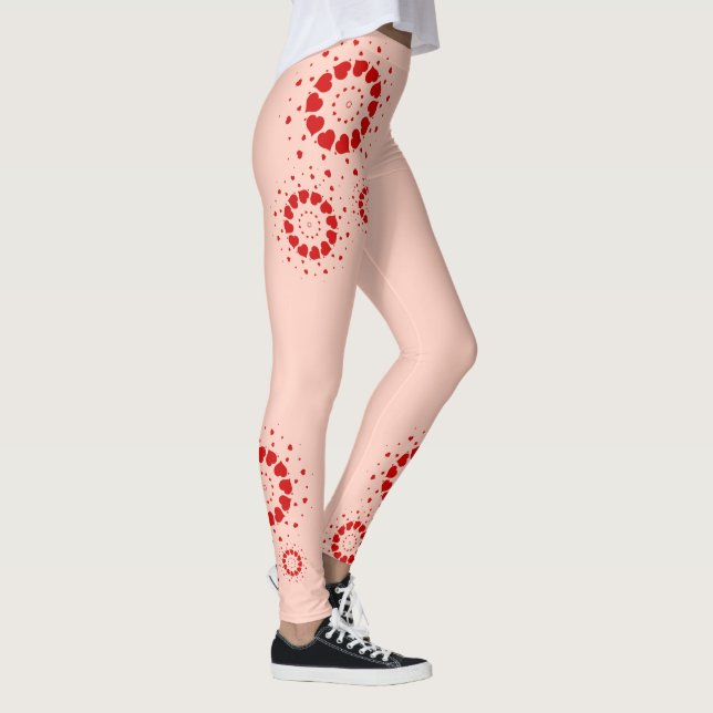 Rot Valentins Herzdesign auf hellrosa Leggings (Rechts)