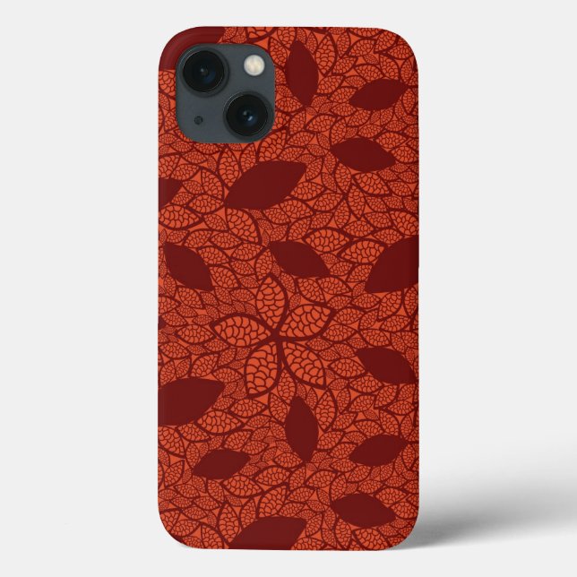 Rot verlässt Muster auf Orange Case-Mate iPhone Hülle (Rückseite)