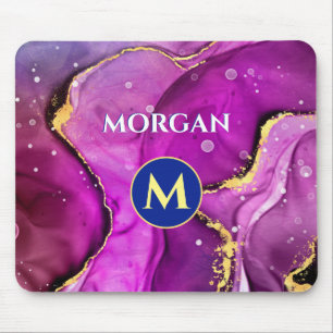 Rot-Violett & Gold Tintenflüssigkeit, Monogramm &  Mousepad