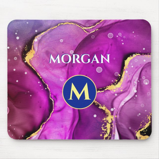 Rot-Violett & Gold Tintenflüssigkeit, Monogramm &  Mousepad (Vorne)