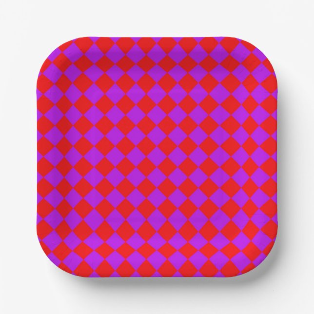 Rot Violett Karo Diamant Muster Pappteller (Vorderseite)