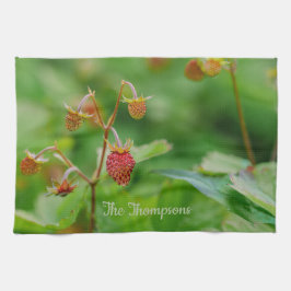 Rot wachsende Waldbeeren Erdbeeren grün mit Namen Geschirrtuch