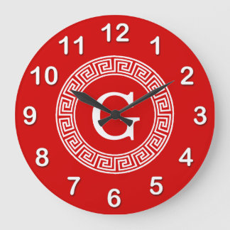 Rot, was griechischer Schlüsselrahmen, erstes Mono Große Wanduhr