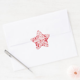 ROT WEIHNACHTEN Floral GESCHENK Stern-Aufkleber