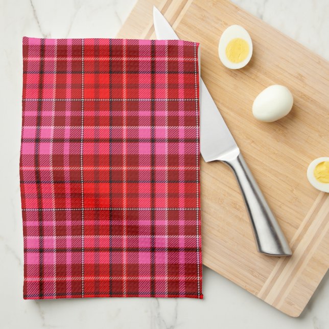 Rot-Weinrotes-Plaid-Karo-Design  Geschirrtuch (Viertel Falte)
