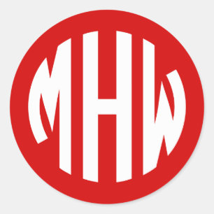 Rot Weiß 3 Initialen Kreis Monogramm Schrift DIY H Runder Aufkleber