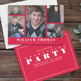 Rot-Weiß-Abschluss-FotoCollage Einladung