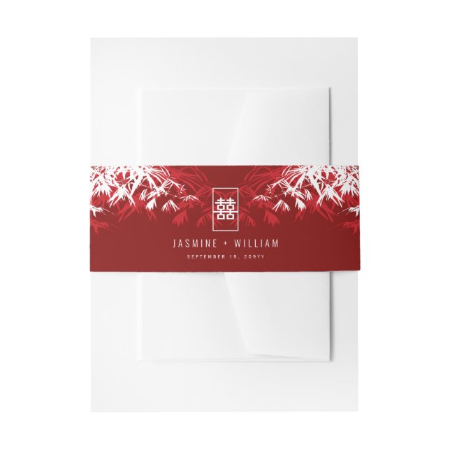 Rot-Weiß-Bambus-Blätter Chinesische Hochzeit Xi Einladungsbanderole (Vorderseite Beispiel)