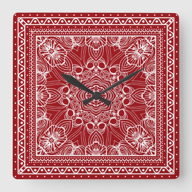 Rot-Weiß-Bandanna-Design Quadratische Wanduhr (Vorderseite)