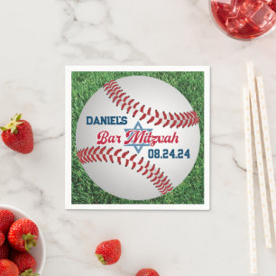 Rot, Weiß, Baseball Bar Mitzvah Napkins 2 Serviette