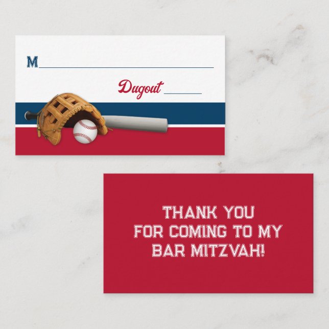 Rot, Weiß, Baseball-Marine Bar Mitzvah Platzkarte (Vorne/Hinten)