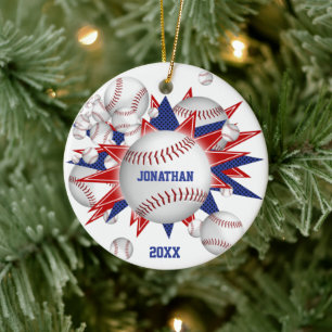 Rot-Weiß-Baseball-Softball-Blowout-Junge Keramik Ornament