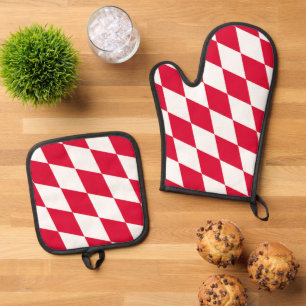 Rot-Weiß-Bayern Diamantflaggenmuster Ofenhandschuh & Topflappen-Set