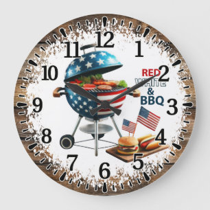Rot Weiß & BBQ Große Wanduhr
