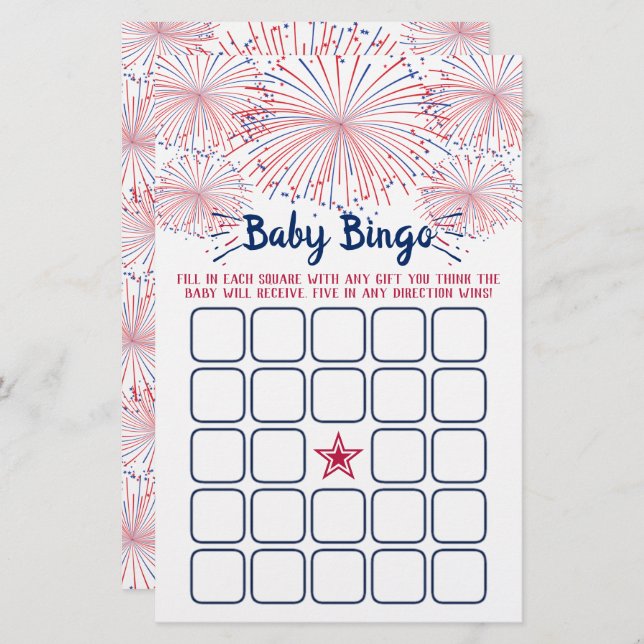 Rot, Weiß & Blau 4. Juli Babydusche Bingo (Vorne/Hinten)
