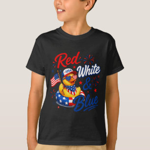 Rot Weiß Blau 4. Juli Gummiente Amerikanische Flag T-Shirt