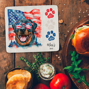 Rot Weiß Blau 4. Juli Lustiger Rottweiler Hund Schneidebrett