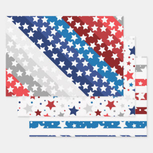 Rot Weiß Blau Amerikanisch USA 4. Juli Sterne Stre Geschenkpapier Set