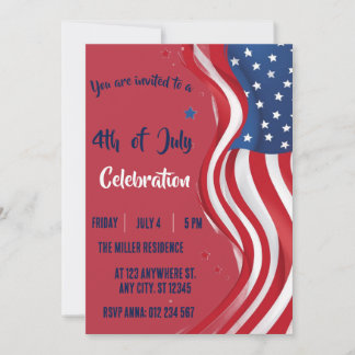 Rot-Weiß-Blau-Amerikanische-Flaggen-Party zum 4. J Einladung